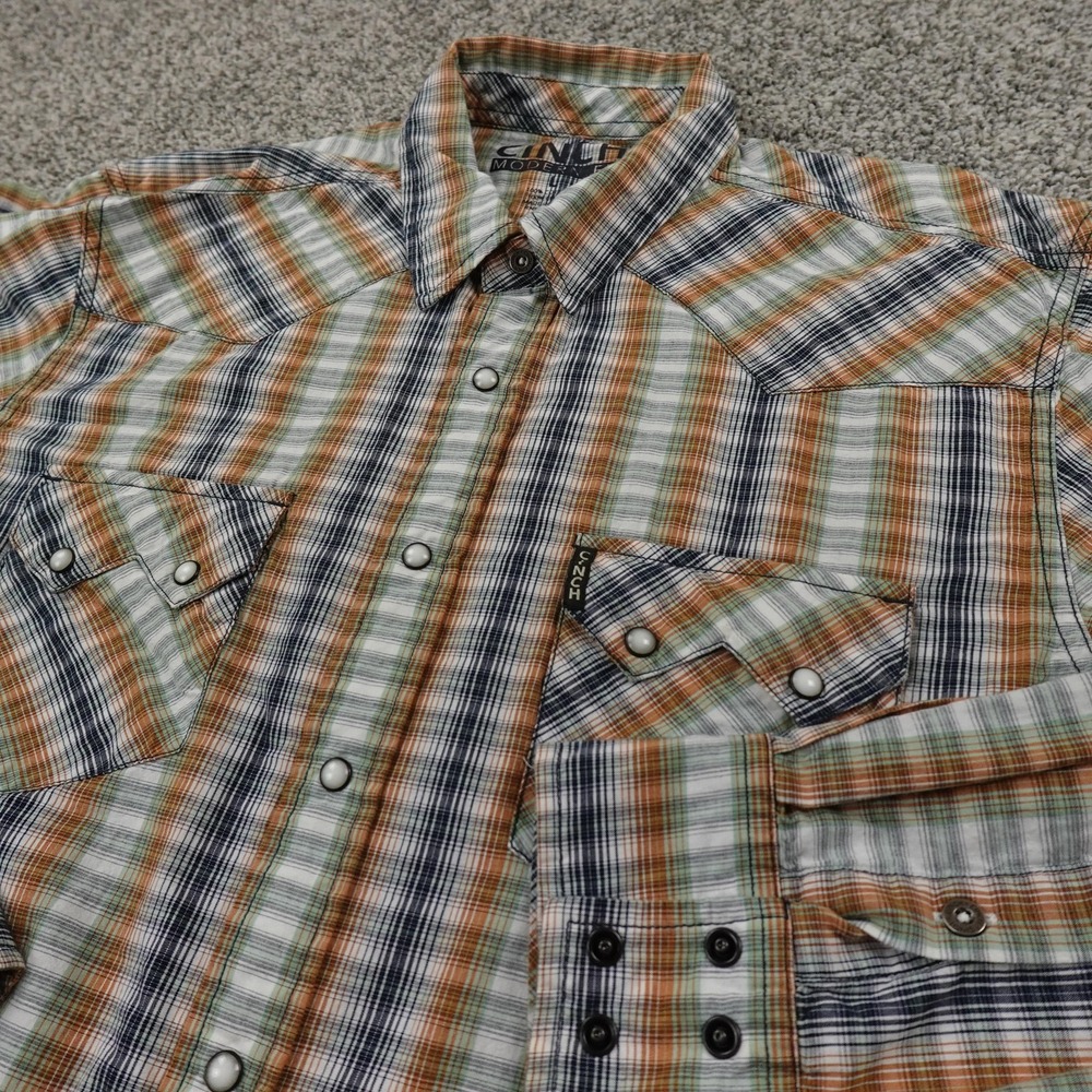 Cinch Shirt Mens Large Plaid Sawtooth Western Pearl Snap Up Cowboy Rodeo Ranch